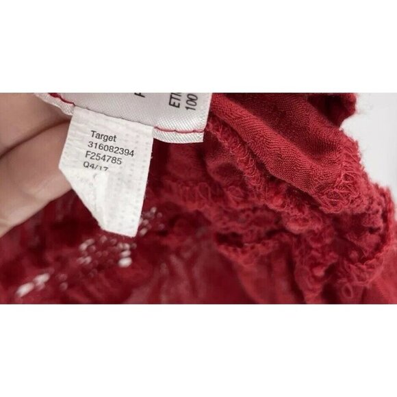 Knox Rose Women’s Red Embroidered Cold Shoulder Tie Sleeve Blouse Sz Small Boho - Picture 7 of 10